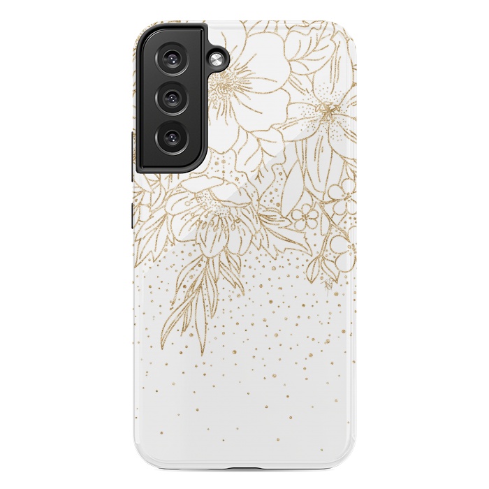 Galaxy S22 plus StrongFit Cute Gold floral doodles and confetti design by InovArts