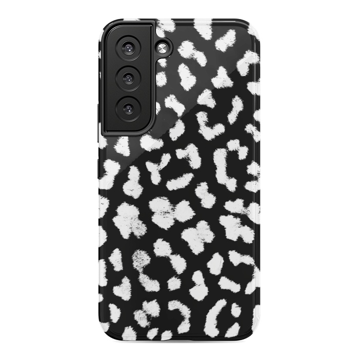 Galaxy S22 StrongFit Black and white leopard print brushed spots by Oana 