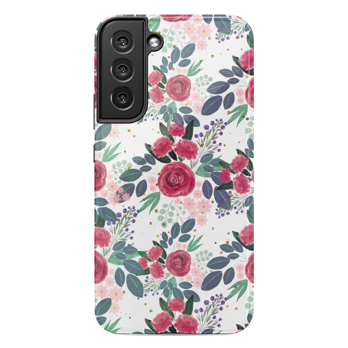 Galaxy S22 plus StrongFit Cute Rose Pink Peonies Watercolor Paint Gold Dots Design by InovArts