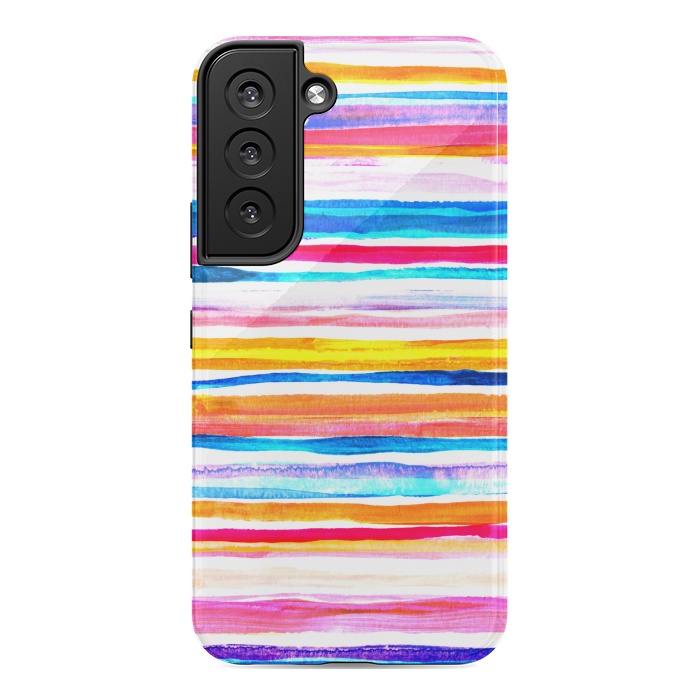 Galaxy S22 StrongFit Bright Hand Painted Gouache Beach Chair Stripes by Micklyn Le Feuvre