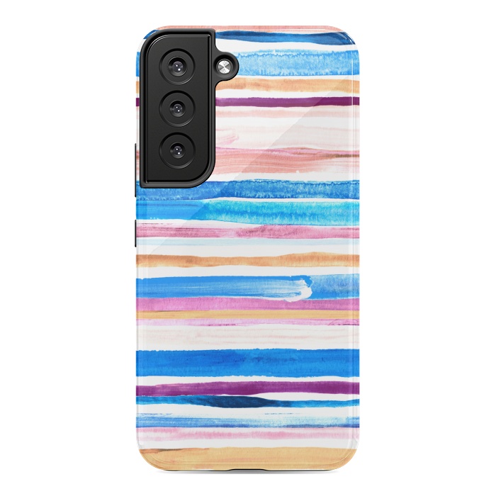 Galaxy S22 StrongFit Pastel Pink, Plum and Cobalt Blue Gouache Stripes by Micklyn Le Feuvre