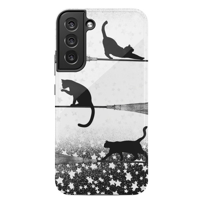 Galaxy S22 plus StrongFit black cats flying on witch brooms by Oana 