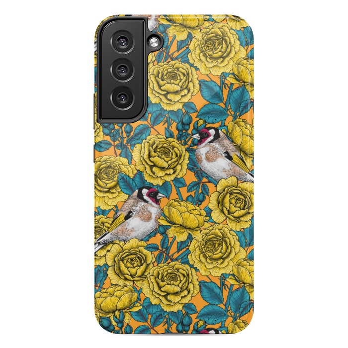 Galaxy S22 plus StrongFit Rose flowers and goldfinch birds by Katerina Kirilova