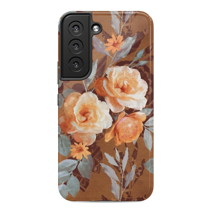 Galaxy S22 StrongFit Chintz Roses on Rust Brown by Micklyn Le Feuvre