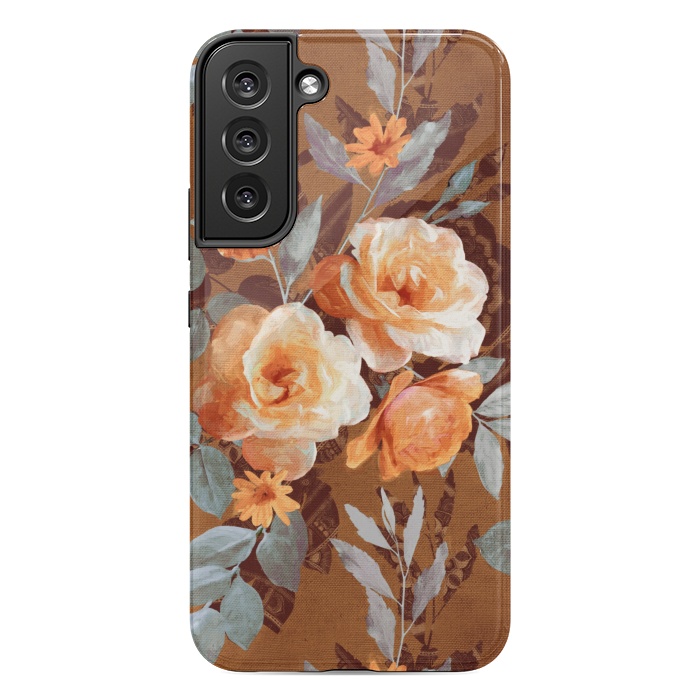 Galaxy S22 plus StrongFit Chintz Roses on Rust Brown by Micklyn Le Feuvre