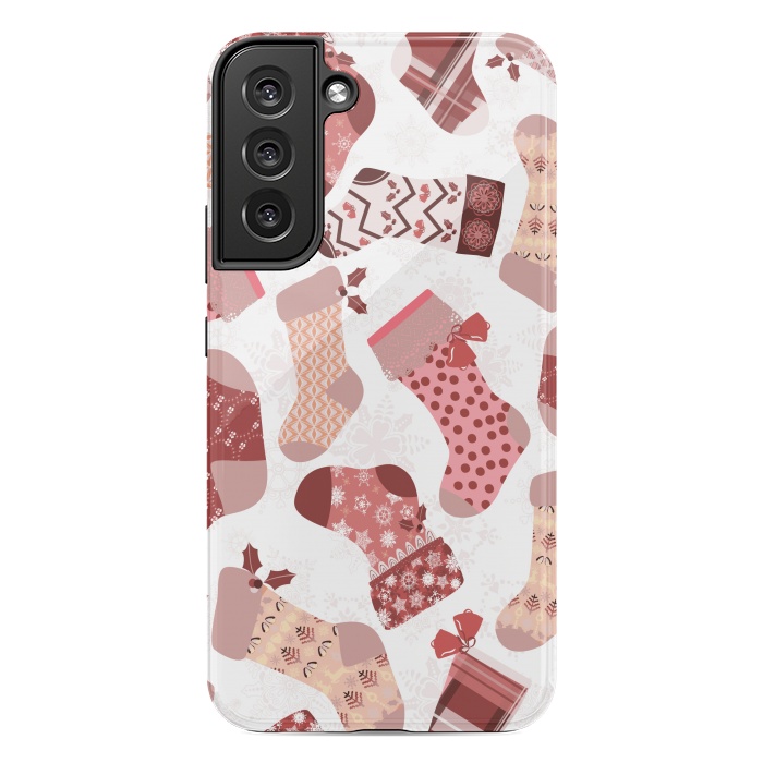 Galaxy S22 plus StrongFit Christmas Stockings in Pink and Beige by Paula Ohreen