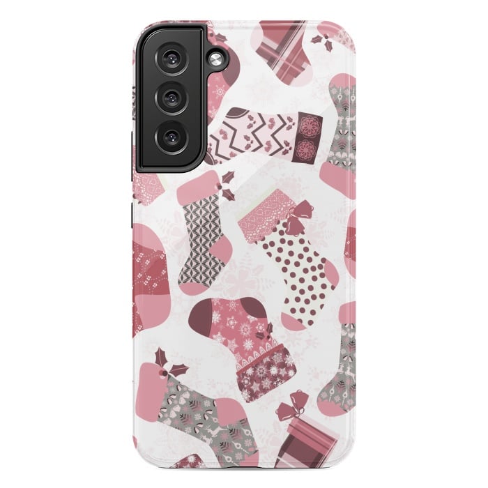 Galaxy S22 plus StrongFit Christmas Stockings in Pink and Gray by Paula Ohreen