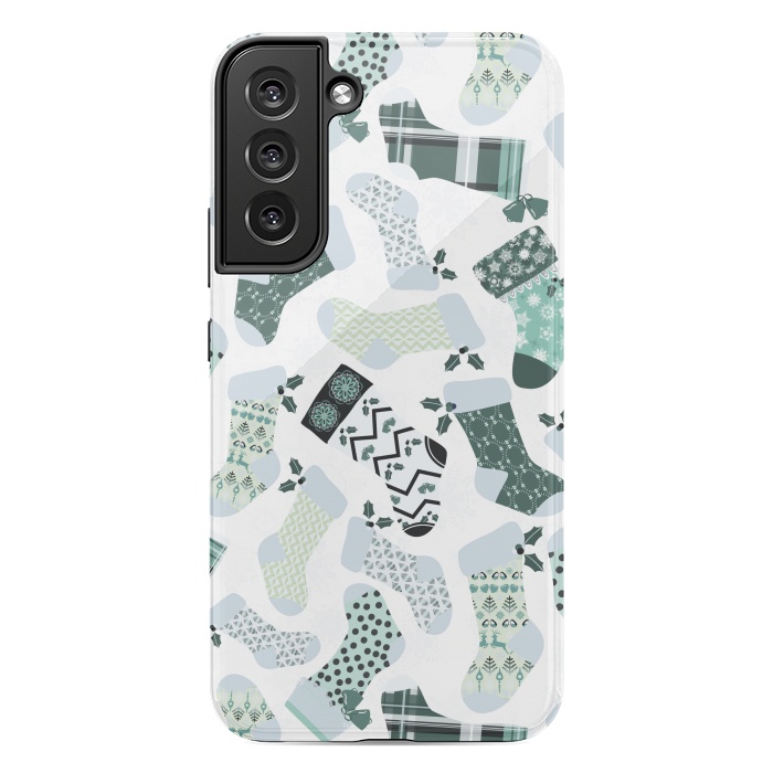 Galaxy S22 plus StrongFit Christmas Stockings in Green and White by Paula Ohreen