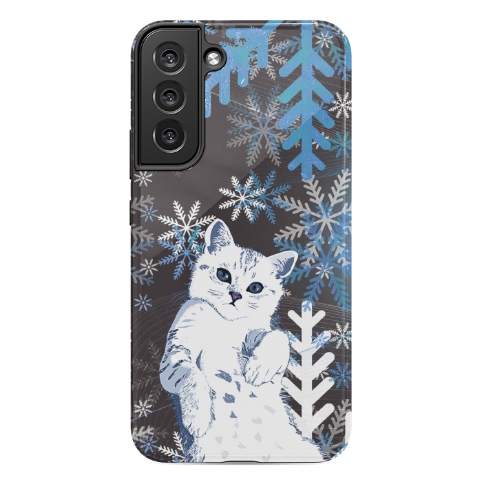 Galaxy S22 plus StrongFit Cute kitty with blue metallic snowflakes by Oana 