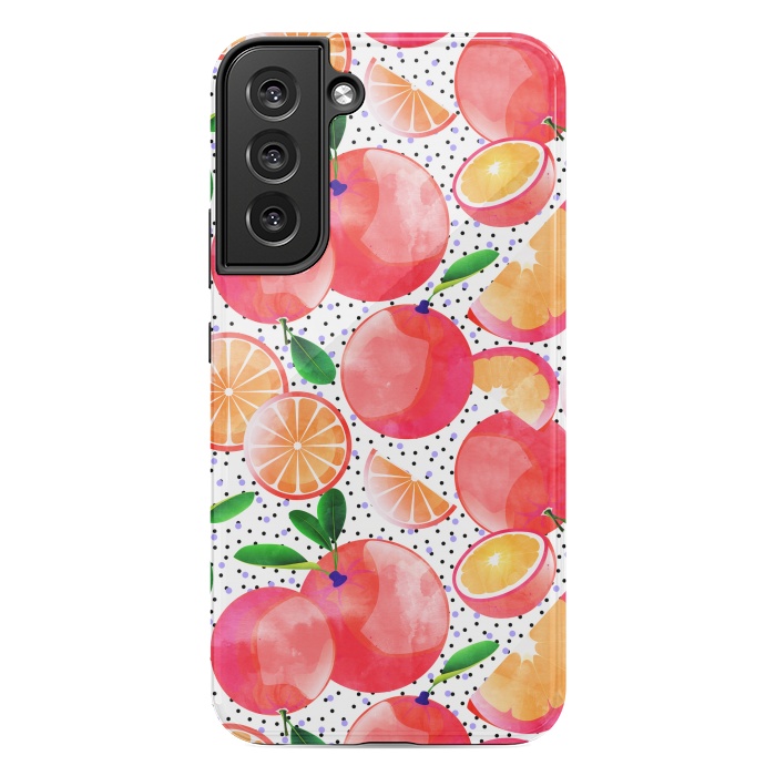 Galaxy S22 plus StrongFit Citrus Tropical | Juicy Fruits Polka Dots | Food Orange Grapefruit Pink Watercolor Botanica by Uma Prabhakar Gokhale