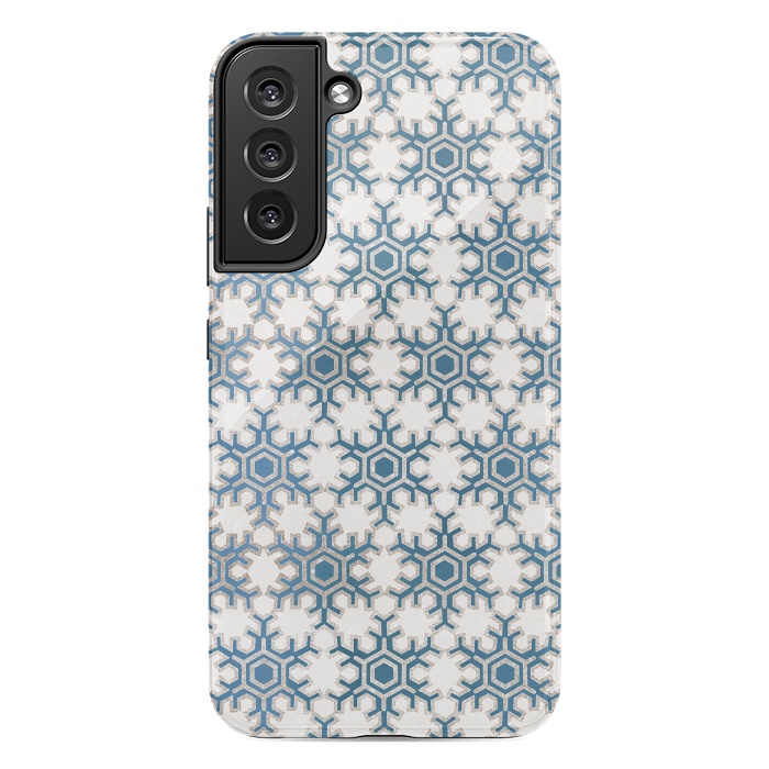 Galaxy S22 plus StrongFit Blue silver snowflakes christmas pattern by Oana 