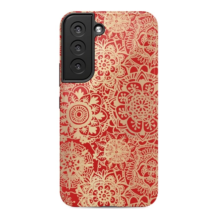 Galaxy S22 StrongFit Red and Gold Mandala Pattern by Julie Erin Designs
