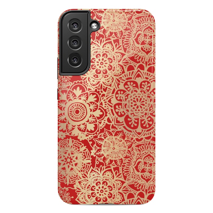 Galaxy S22 plus StrongFit Red and Gold Mandala Pattern by Julie Erin Designs
