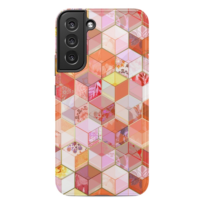 Galaxy S22 plus StrongFit Gold and Garnet Kaleidoscope Cubes by Micklyn Le Feuvre