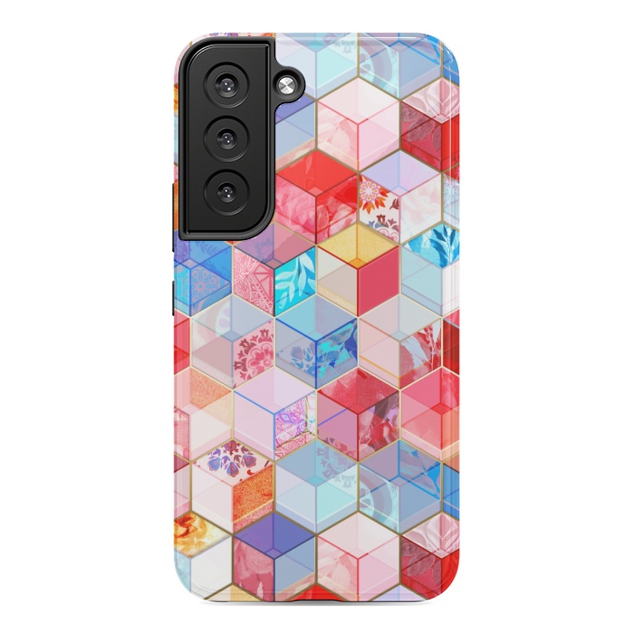 Galaxy S22 StrongFit Ruby and Topaz Kaleidoscope Cubes by Micklyn Le Feuvre
