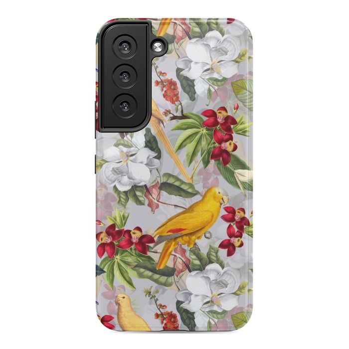 Galaxy S22 StrongFit Antique Yellow Parrots in Flower Jungle by  Utart