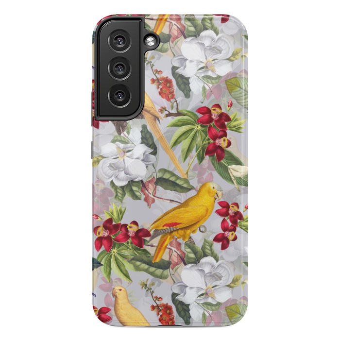 Galaxy S22 plus StrongFit Antique Yellow Parrots in Flower Jungle by  Utart