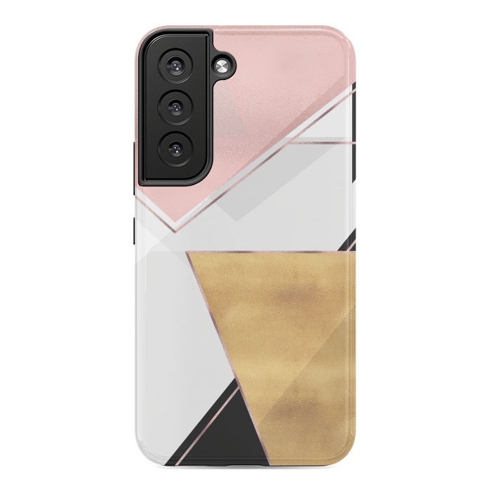 Galaxy S22 StrongFit Stylish Gold and Rose Pink Geometric Abstract Design by InovArts