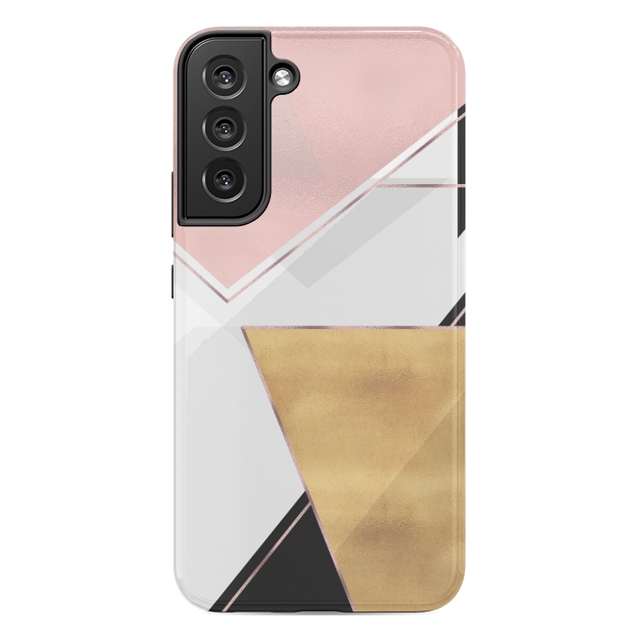 Galaxy S22 plus StrongFit Stylish Gold and Rose Pink Geometric Abstract Design by InovArts