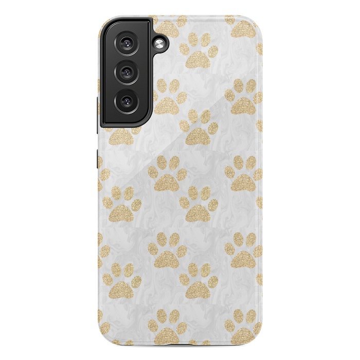 Galaxy S22 plus StrongFit Gold Paw Prints on Marble by Julie Erin Designs