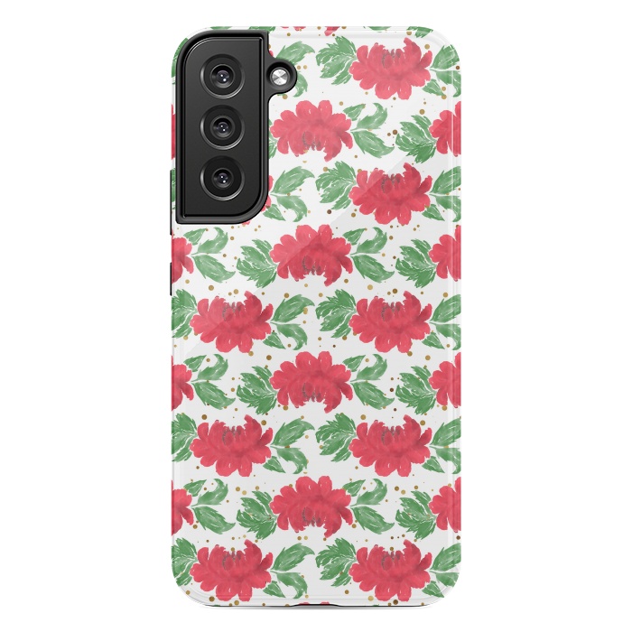 Galaxy S22 plus StrongFit Watercolor Winter Red Flowers Gold Dots Artwork by InovArts