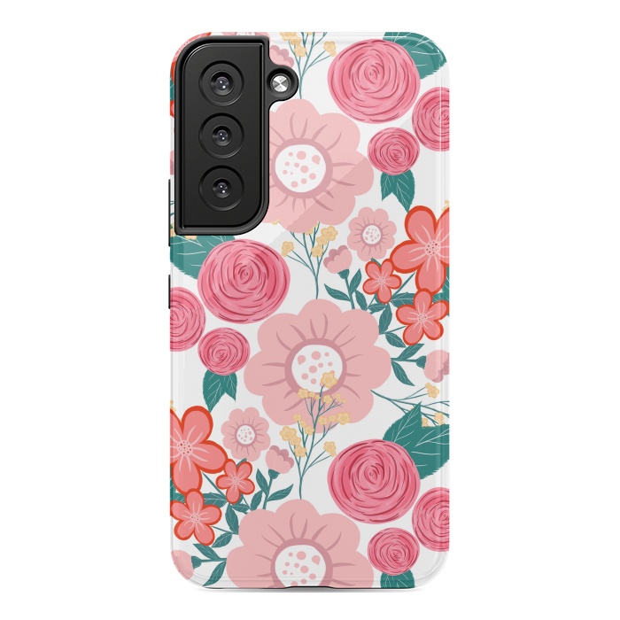 Galaxy S22 StrongFit Cute girly pink Hand Drawn Flowers design by InovArts