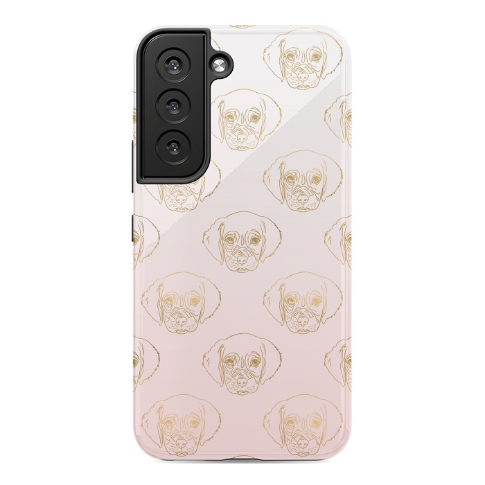 Galaxy S22 StrongFit Girly Gold Puppy Dog White Pink Gradient Pattern by InovArts