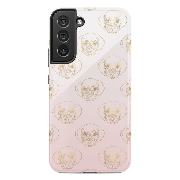 Galaxy S22 plus StrongFit Girly Gold Puppy Dog White Pink Gradient Pattern by InovArts
