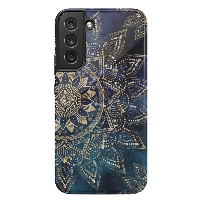 Galaxy S22 plus StrongFit Elegant Gold Mandala Blue Galaxy Design by InovArts