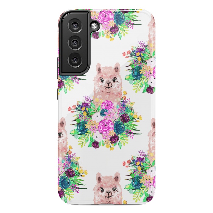 Galaxy S22 plus StrongFit Cute Pink Alpaca and Flowers Watercolor paint by InovArts
