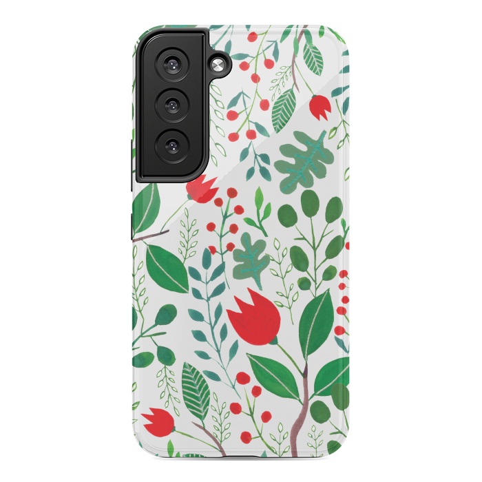 Galaxy S22 StrongFit Christmas Floral 2 White by Hanny Agustine