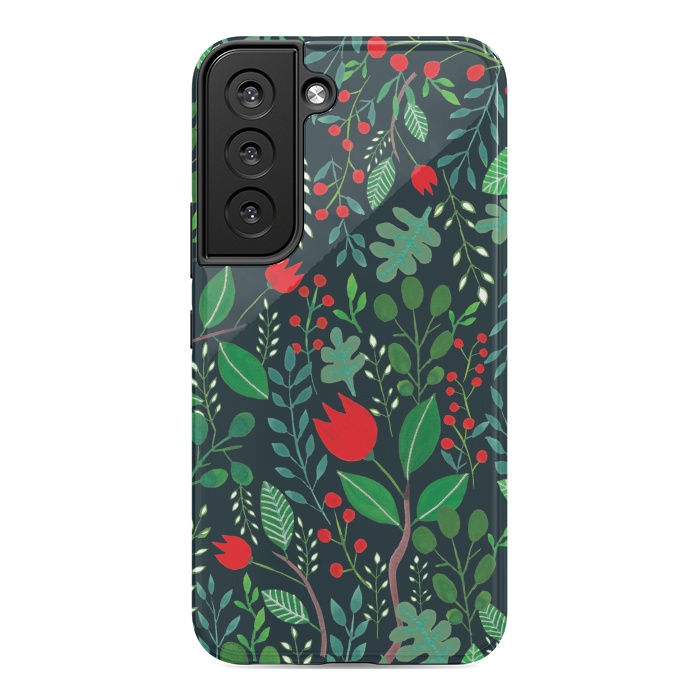 Galaxy S22 StrongFit Christmas Floral 2 Black by Hanny Agustine