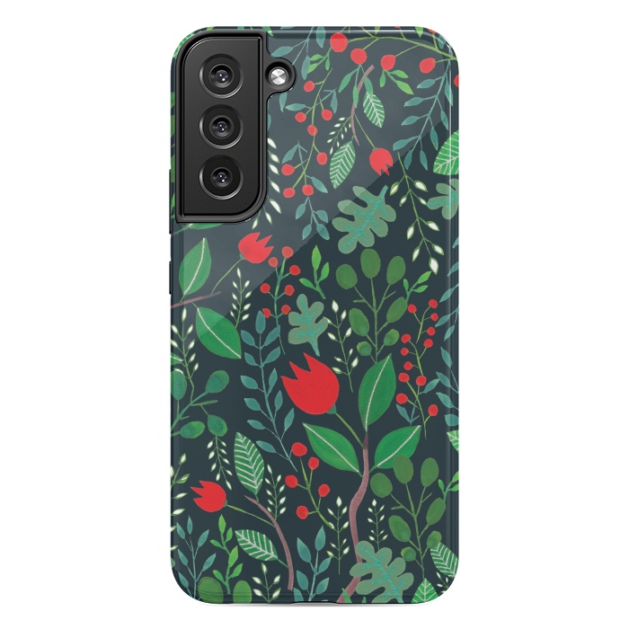 Galaxy S22 plus StrongFit Christmas Floral 2 Black by Hanny Agustine