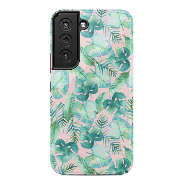 Galaxy S22 StrongFit Cyan Tropical Jungle on Pink by Tangerine-Tane