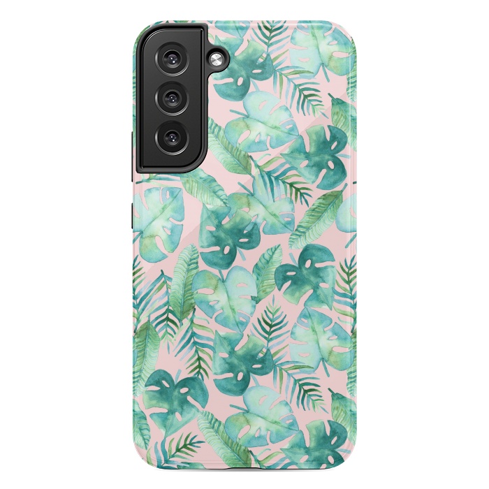 Galaxy S22 plus StrongFit Cyan Tropical Jungle on Pink by Tangerine-Tane