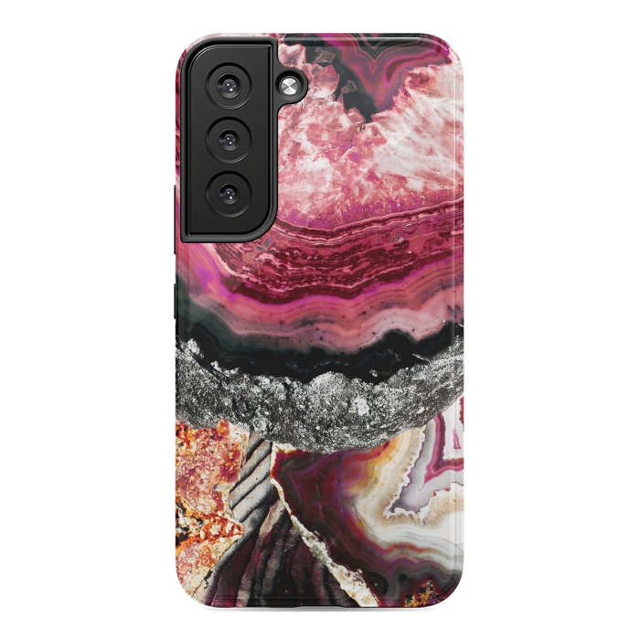 Galaxy S22 StrongFit Vibrant pink gold agate geode stones by Oana 