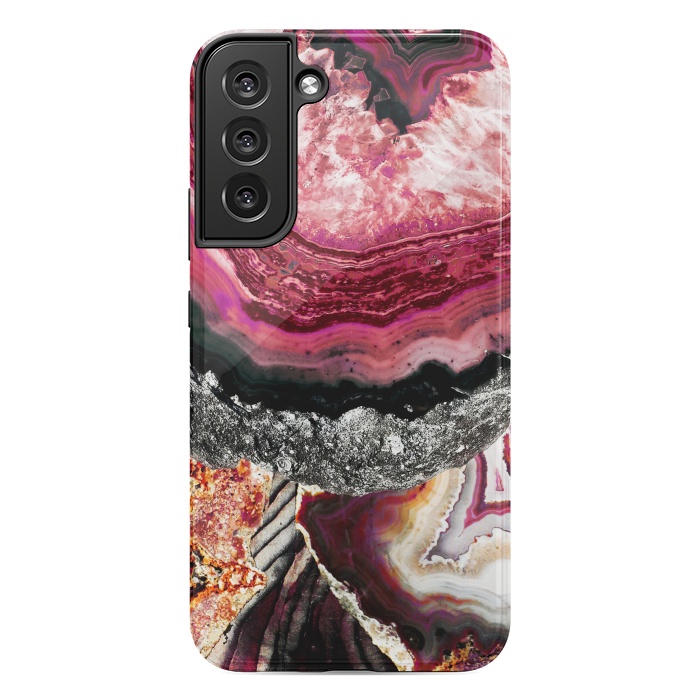 Galaxy S22 plus StrongFit Vibrant pink gold agate geode stones by Oana 