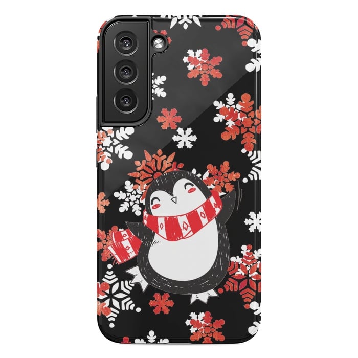 Galaxy S22 plus StrongFit Cute penguin and winter snowflakes Jolly Christmas illustration by Oana 