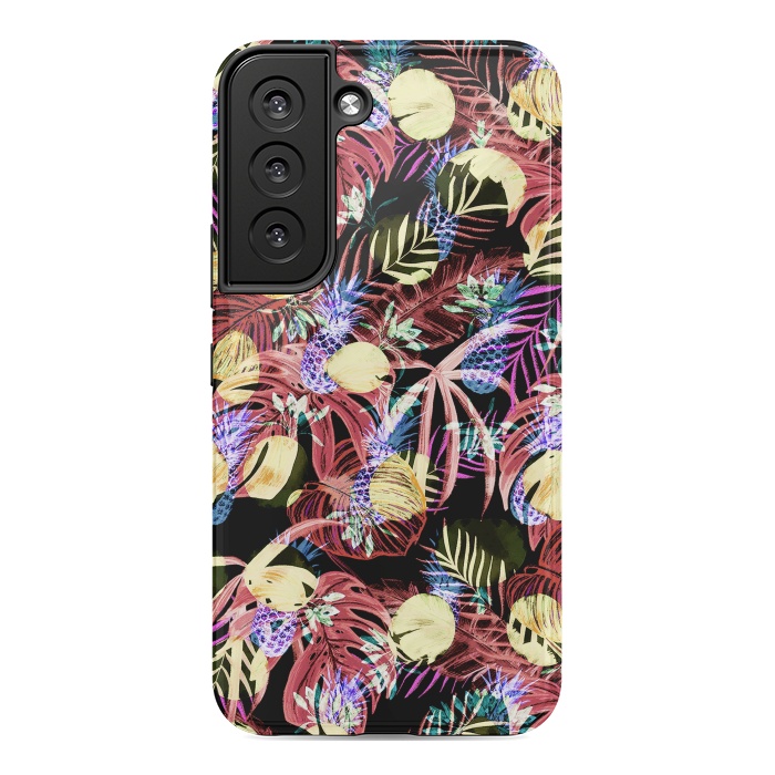 Galaxy S22 StrongFit Colourful painted tropical leaves and pineapples by Oana 