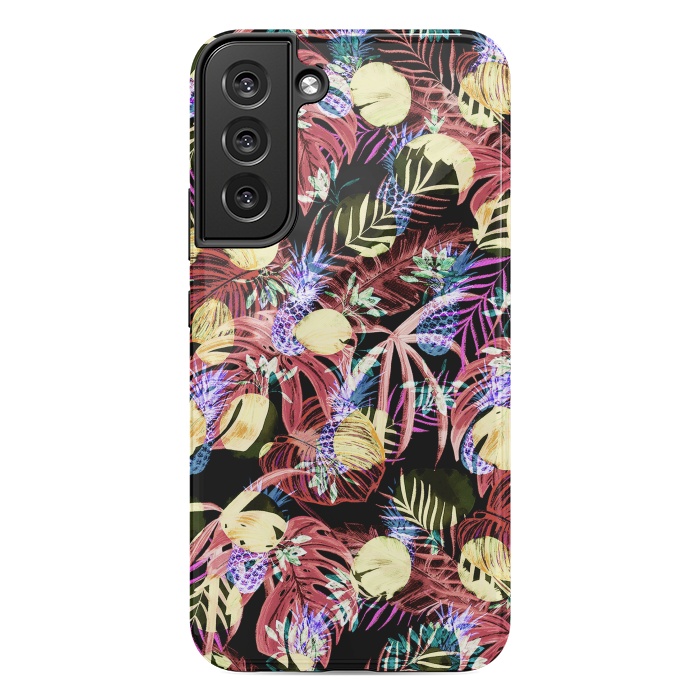 Galaxy S22 plus StrongFit Colourful painted tropical leaves and pineapples by Oana 