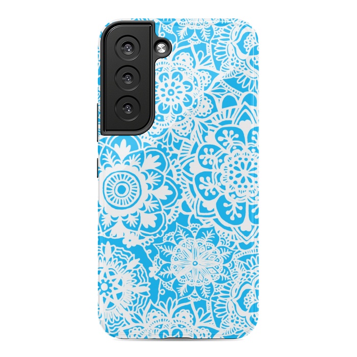 Galaxy S22 StrongFit Blue and White Mandala Pattern by Julie Erin Designs