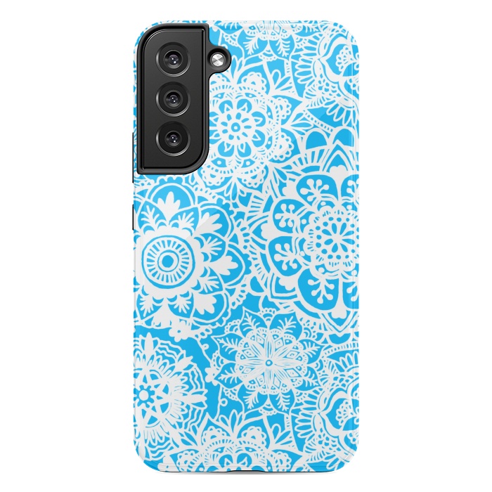 Galaxy S22 plus StrongFit Blue and White Mandala Pattern by Julie Erin Designs
