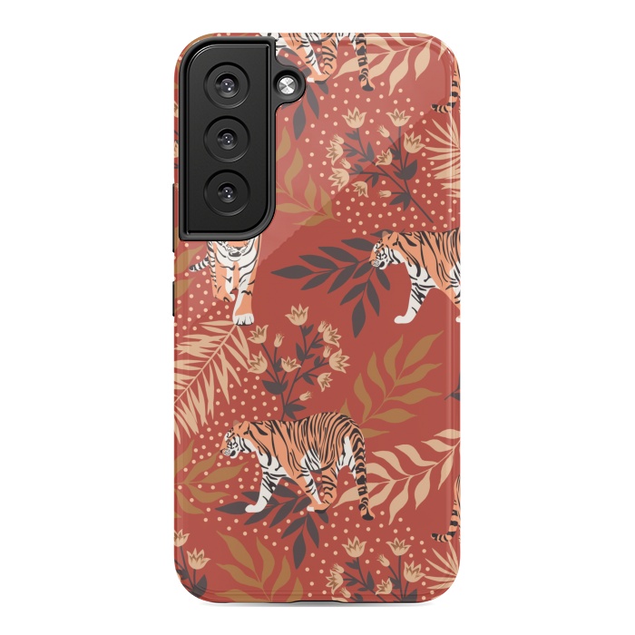 Galaxy S22 StrongFit Tigers. Red pattern by Julia Badeeva