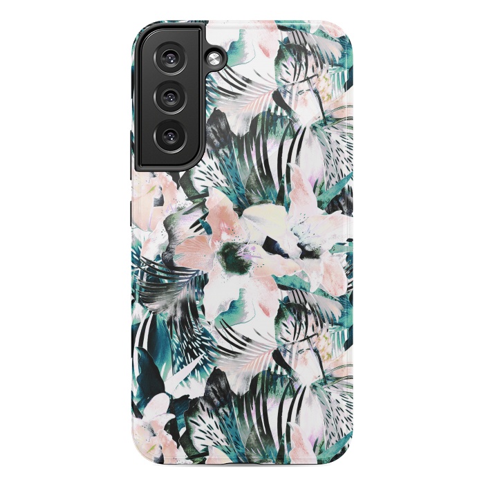 Galaxy S22 plus StrongFit Tropical flowers and palm leaves by Oana 