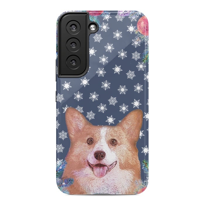 Galaxy S22 StrongFit Corgi, snowflakes and winter decorations by Oana 