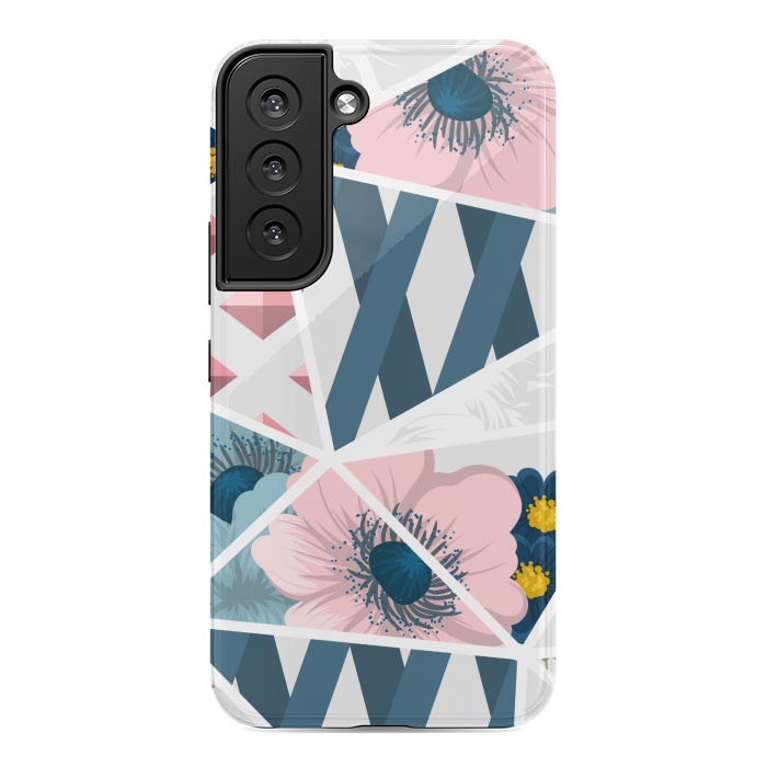 Galaxy S22 StrongFit BLUE PINK FLORAL PATCHWORK by MALLIKA