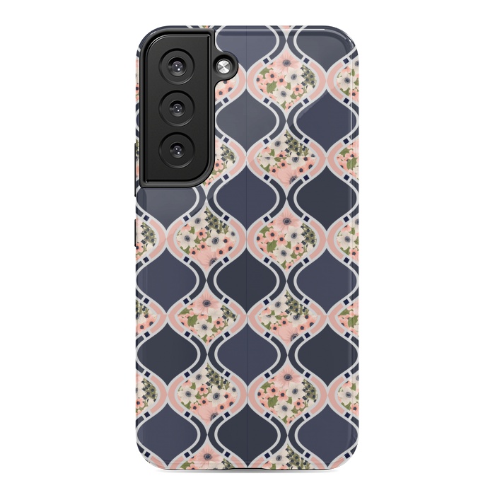 Galaxy S22 StrongFit blue peach floral print by MALLIKA