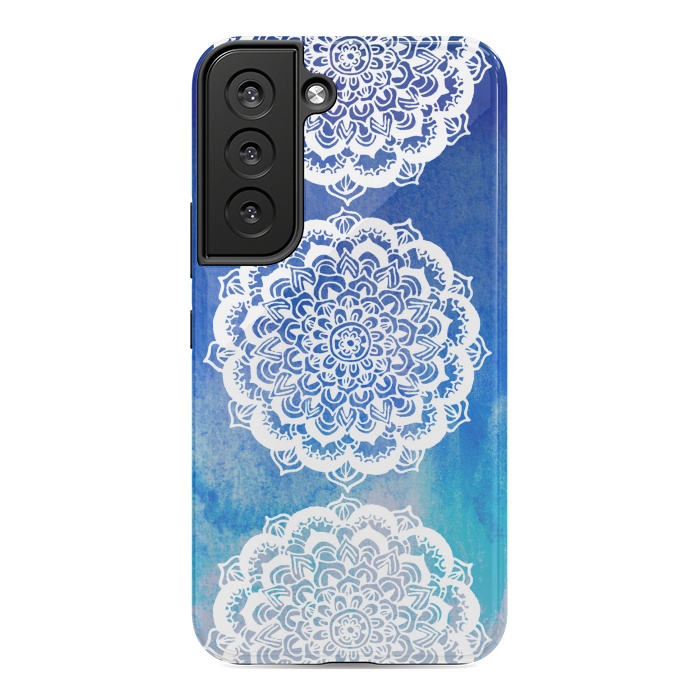 Galaxy S22 StrongFit Intricate Mandala on Watercolor Blue by Tangerine-Tane