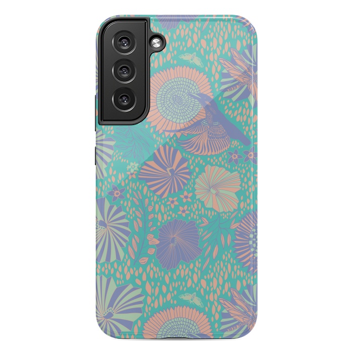 Galaxy S22 plus StrongFit Mint bird and dragonfly by Nina Leth
