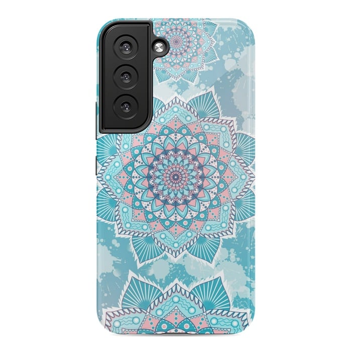 Galaxy S22 StrongFit Flower mandala turquoise blue by Jms